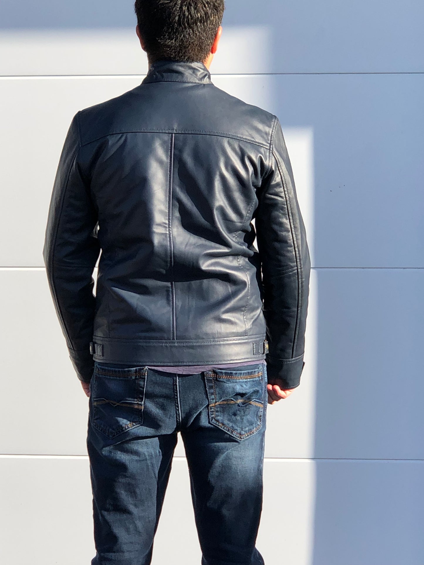 Rotterdam Urban Men Leather Jacket (Dark Blue)