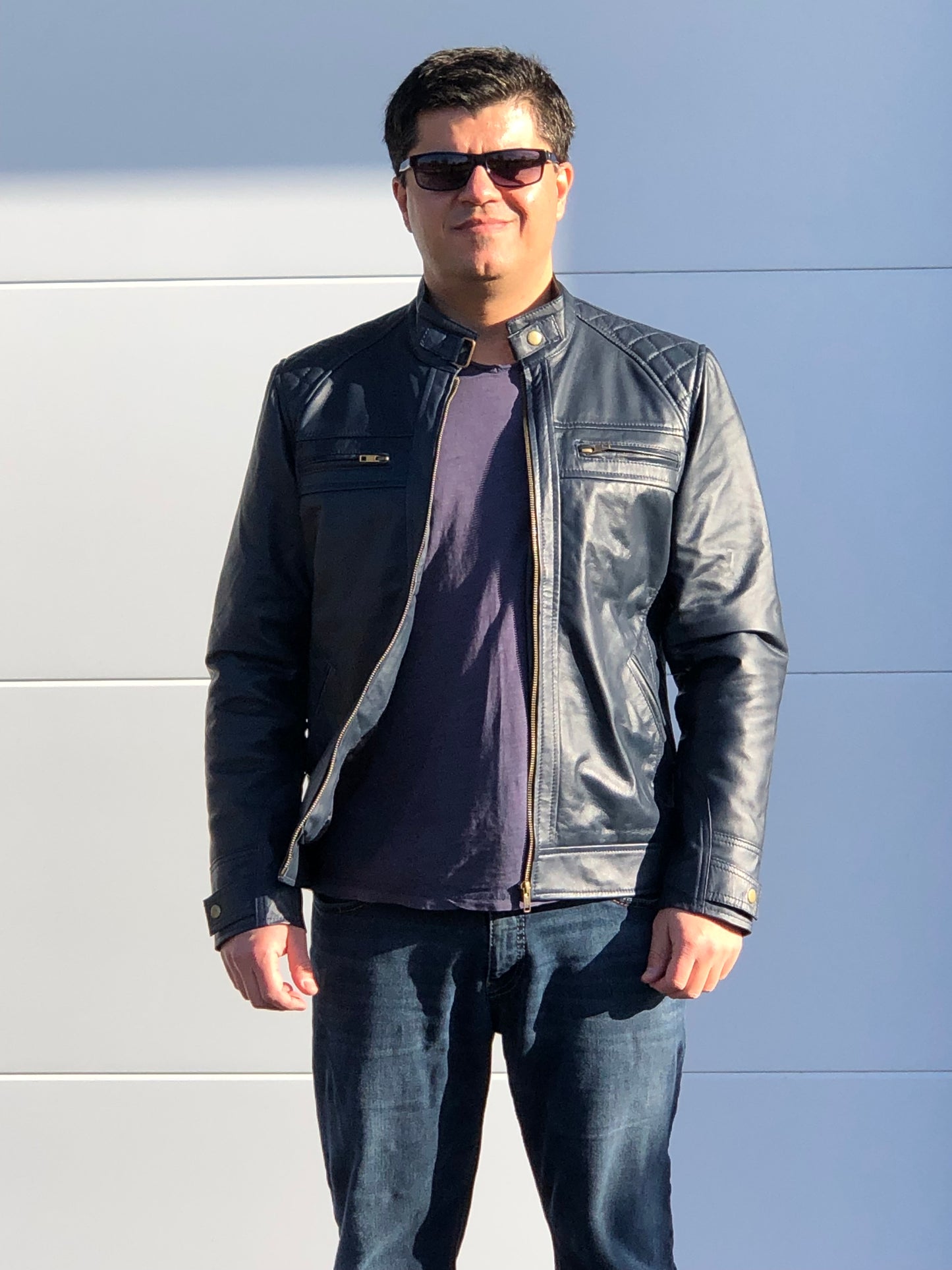 Rotterdam Urban Men Leather Jacket (Dark Blue)